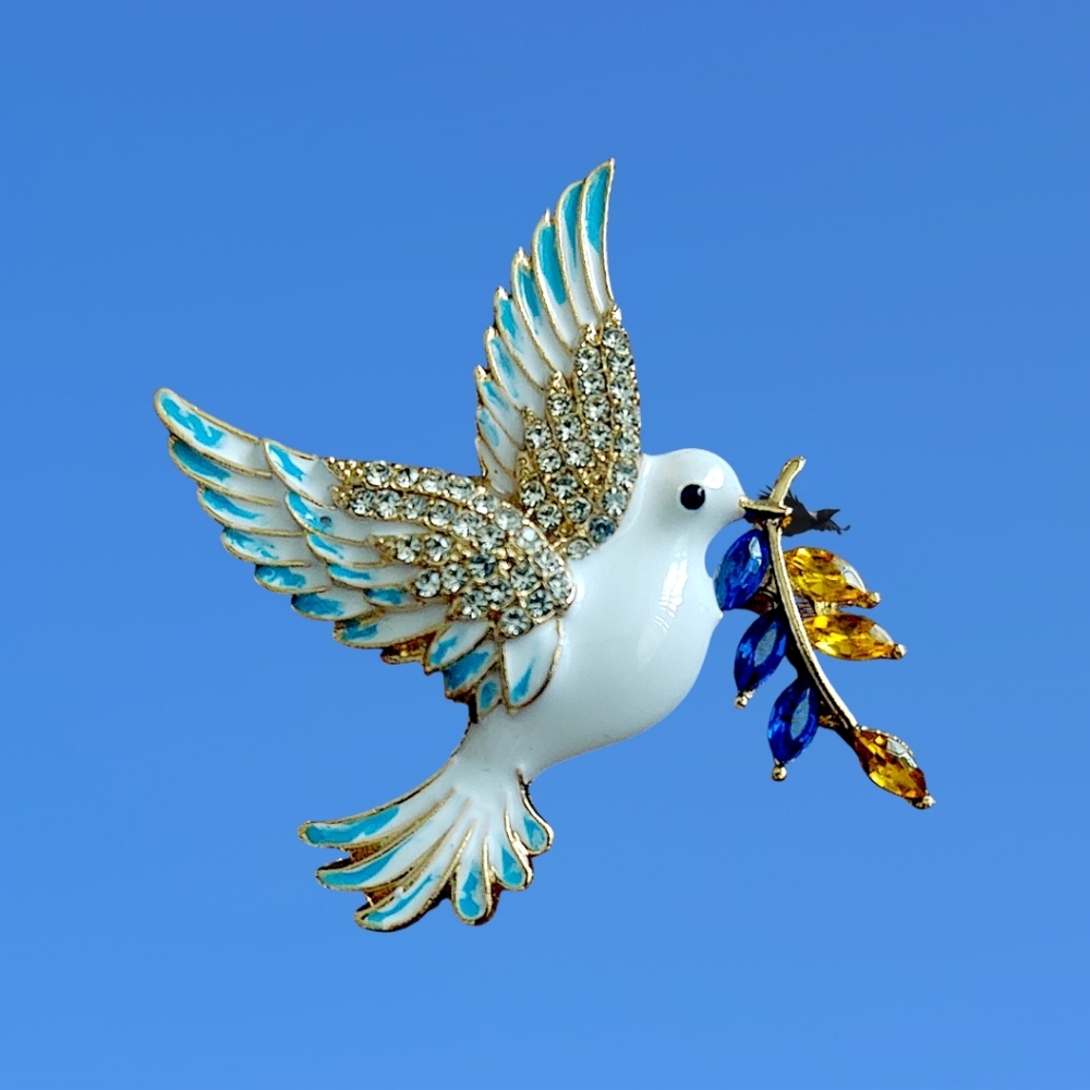 Elegant White and Blue Dove Brooch
